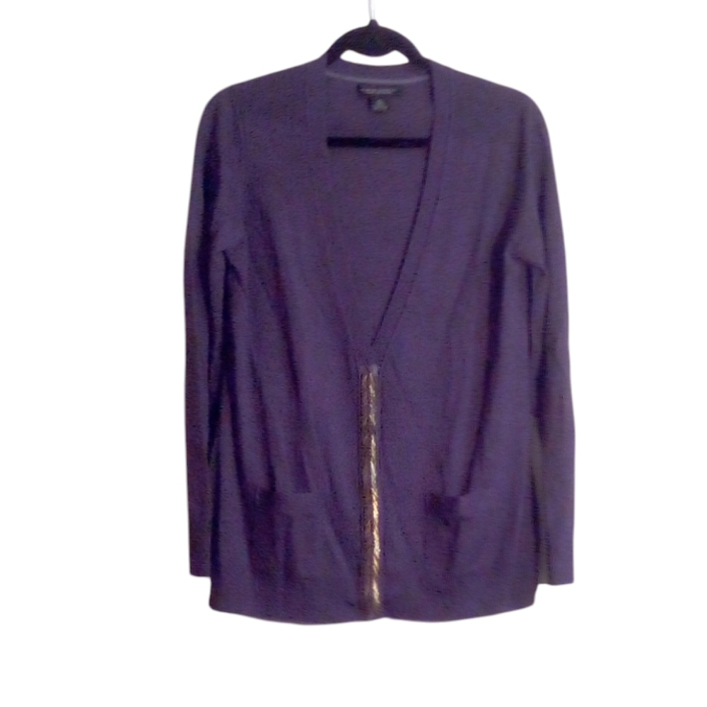 Banana Republic Cardigan 100% Extra Fine Merino Wool Beaded Detail XL Purple